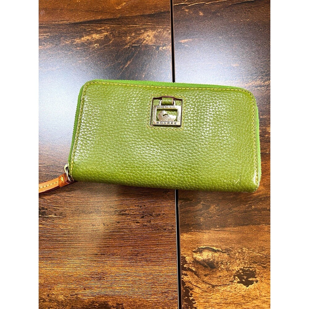 Dooney & Bourke Green Zip-Around Wallet w/ Duck Logo, Credit Card Slots